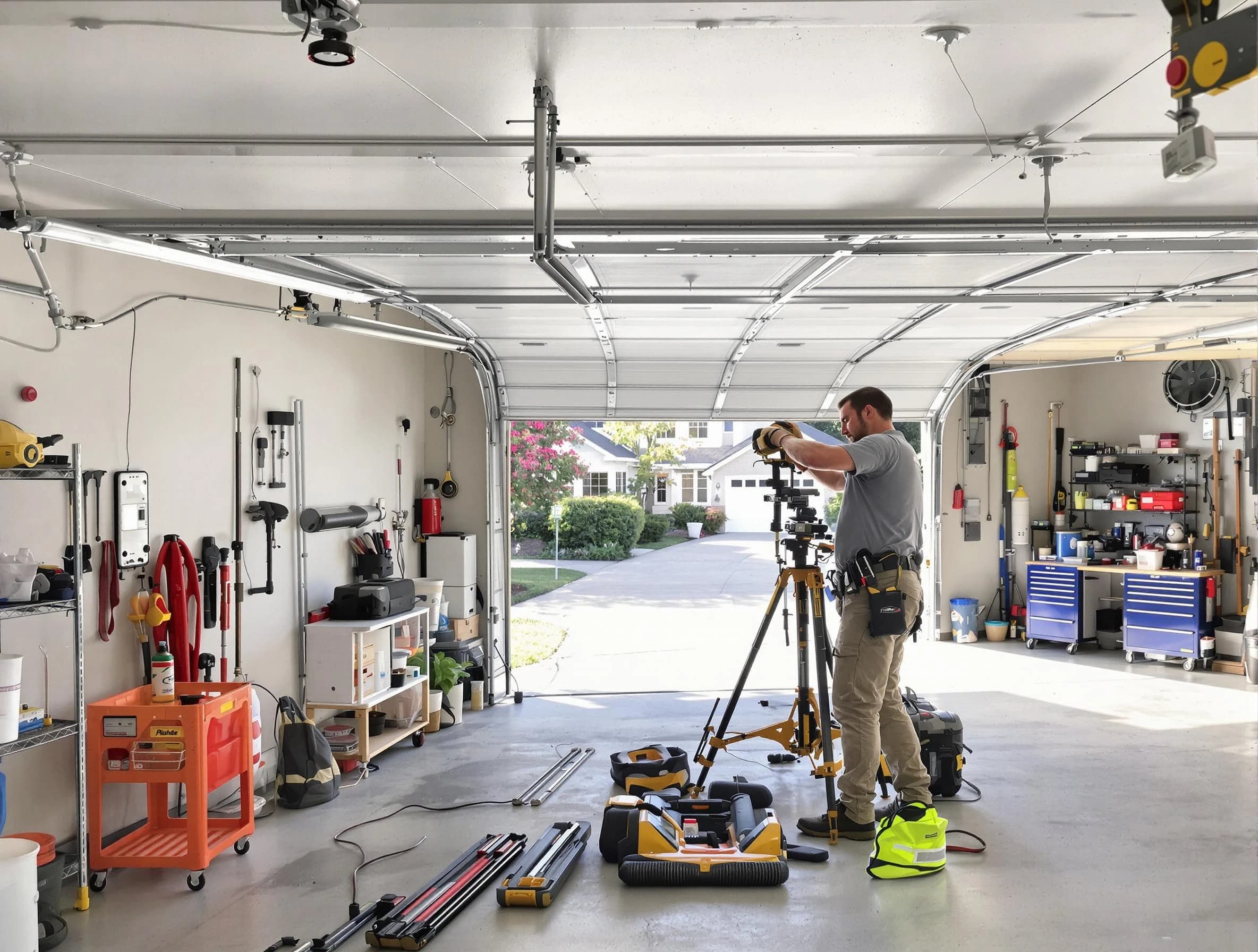 Elizabeth Garage Door Repair specialist performing laser-guided track alignment in Elizabeth
